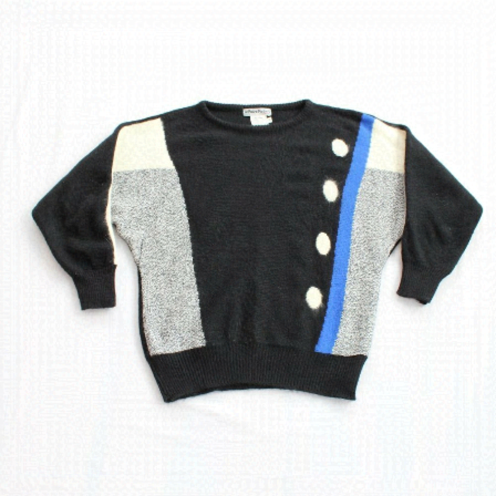 Vintage Sweater size S crew neck Colour Block angora wool Le passe partout Women
